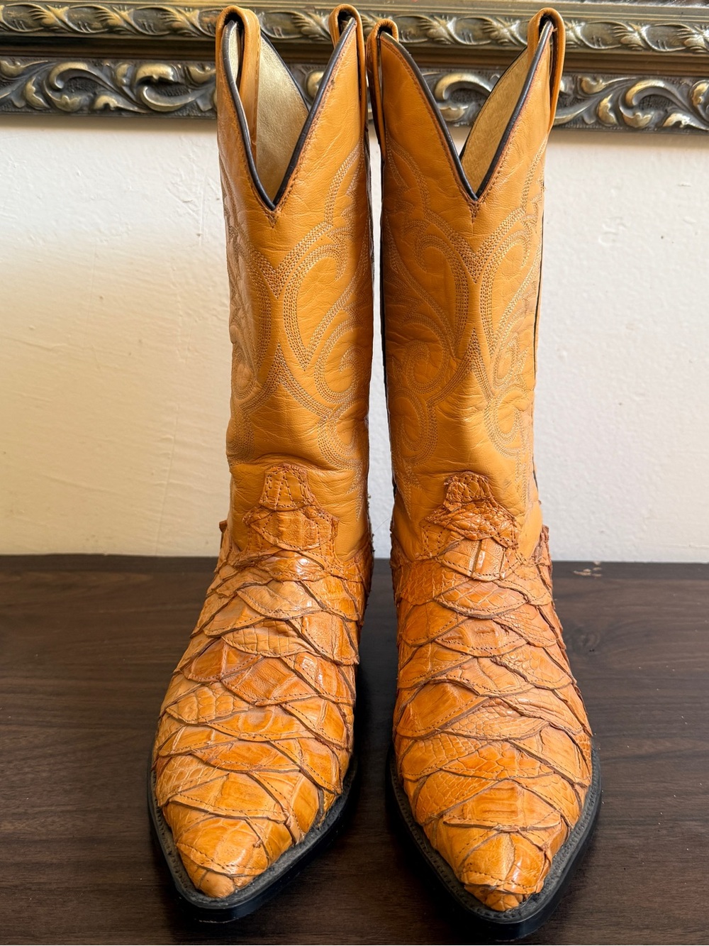 Rebelde Boots Men’s Size 26/US 8 Mustard Scale Cowboy Boots Mexico